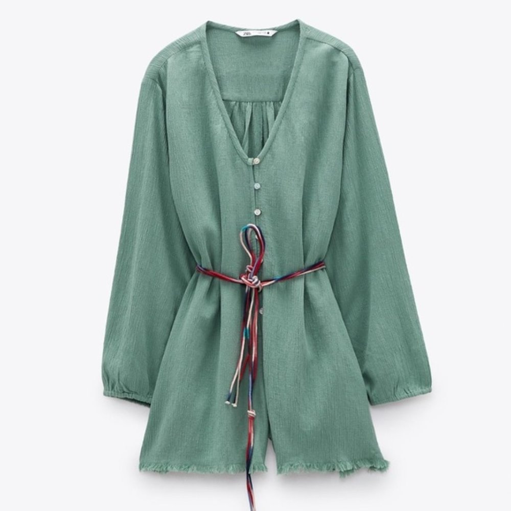 Zara Belted Rustic Romper Jumpsuit M